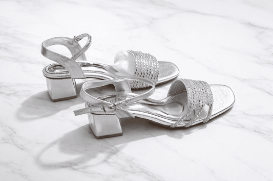 Celeste Crystal Silver Block Heels — Timeless Elegance