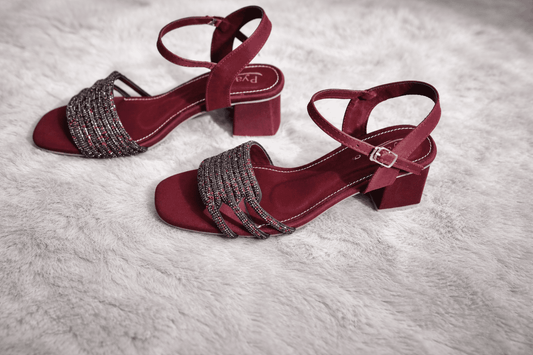 Ruby Elegance Crystal Block Heel Sandals