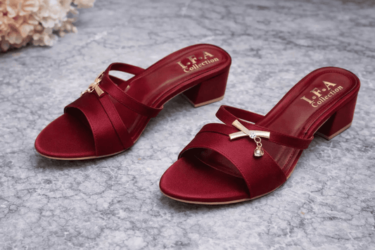 Burgundy Satin Block Heel Mules for Women PYAL.SHOP