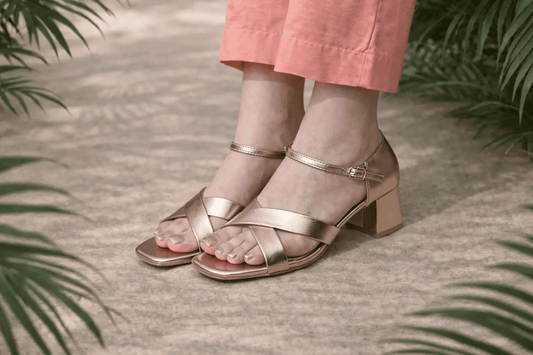 Elegant Golden Block Heel Sandals for Women PYAL.SHOP